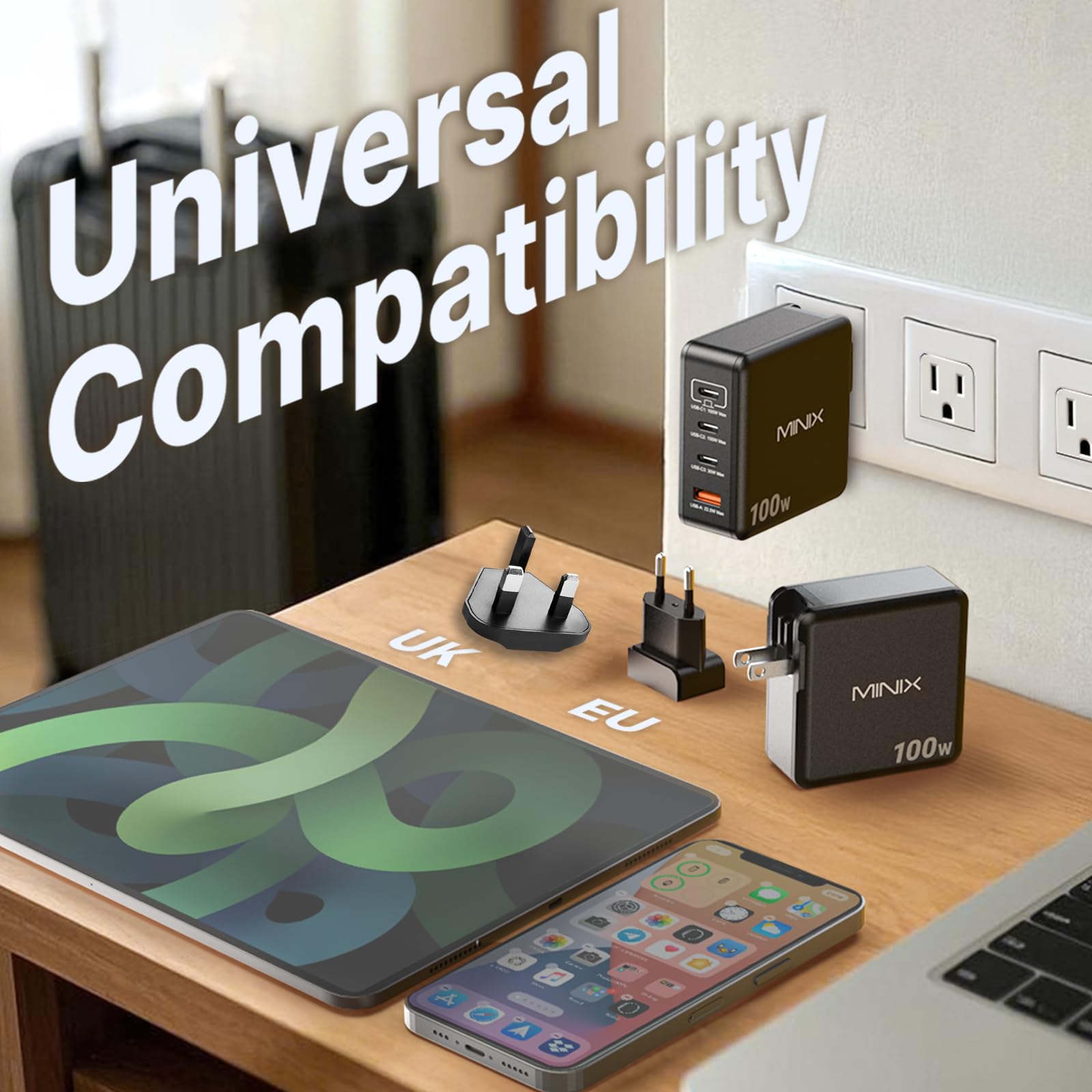 MINIX USB C ladegerät 100W, 4-Port USB-A/C Foldable Fast PPS Gan Charger (Max 100W/30W/22.5W), Compatible with MacBook Pro/Air, iPad, iPhone 15/16 Pro, Galaxy S24, and More for Home, Traveling 4