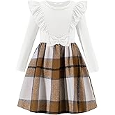 Arshiner Girls Fall Winter Dress Plaid Ribbed Ruffles Long Sleeve Dresses Cute Bowknot Little Girls Clothes 2-6 Years