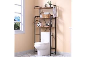 Huhote Over The Toilet Storage Rack with 3-Tier Bathroom Shelves, Space Saver Toilet Shelf, Bathroom Storage Organizer with Hooks for Over Toilet Storage and Shelf (Rustic Brown)