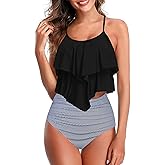 Womens Tankini Swimsuits Ruffled Tank Top Tummy Control Floral Modest Swimwear High Waisted Bikini