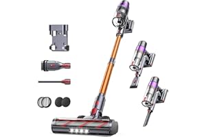 Fieety Cordless Vacuum Cleaner, 450W 40KPA Cordless Stick Vacuum Cleaner with 55Mins Rechargeable Battery, LED Touch Display, Handheld Vacuum Cleaners for Home/Pet Hair/Carpets/Floors