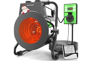 Buyplus Greenhouse Heater with Digital Thermostat, 1500W Outdoor Heaters for Patio, Overheat Protection & 3S Fast Heating, Electric Space Heater for Patio, Garage, Greenhouse, Flower House, Silver