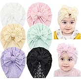 Cinaci 6 Pack Breathable Soft Big Bow Turban Hats Beanie Caps Headwraps for Baby Girls Infants Toddlers Kids