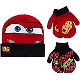 Disney Cars Lightning McQueen Winter Hat 2 Pair Mittens or Gloves (Toddler/Little Boys)