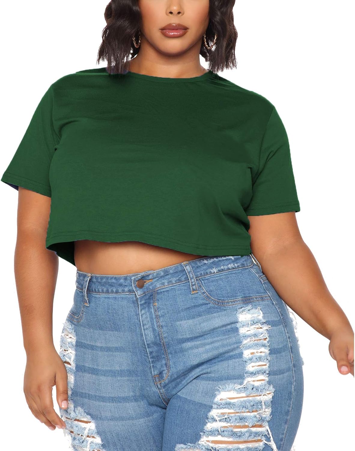 Womens Plus Size Crop Tops Casual Summer Short Sleeve Womens Plus Size Crop Tops Casual Summer Short Sleeve