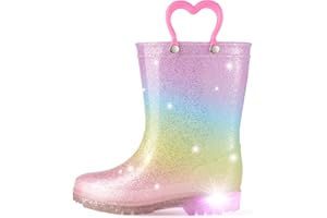 HISEA Kids Rain Boots for Boys Girls, Waterproof Lightweight Rain Boots Light Up by Steps for Water Beach Outdoor Playing (Toddler/Little Kid/Big Kid)