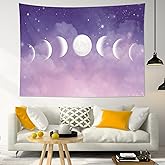 HVEST Moon Phase Tapestry Wall Hanging Purple Sky with Clouds Stars Celestial Wall Decor Nature Landscape Tapestry Hanging Decor for Bedroom, Living Room, Dorm, 40L x 60W Inches