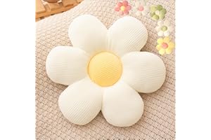 LEHU Flower Floor Pillow, Flower Shaped Seating Cushion -Cute Flowe Pillow for Girls Tweens Room Decor Floor Pillow for Reading and Lounging Comfy (White+yellow-19'')