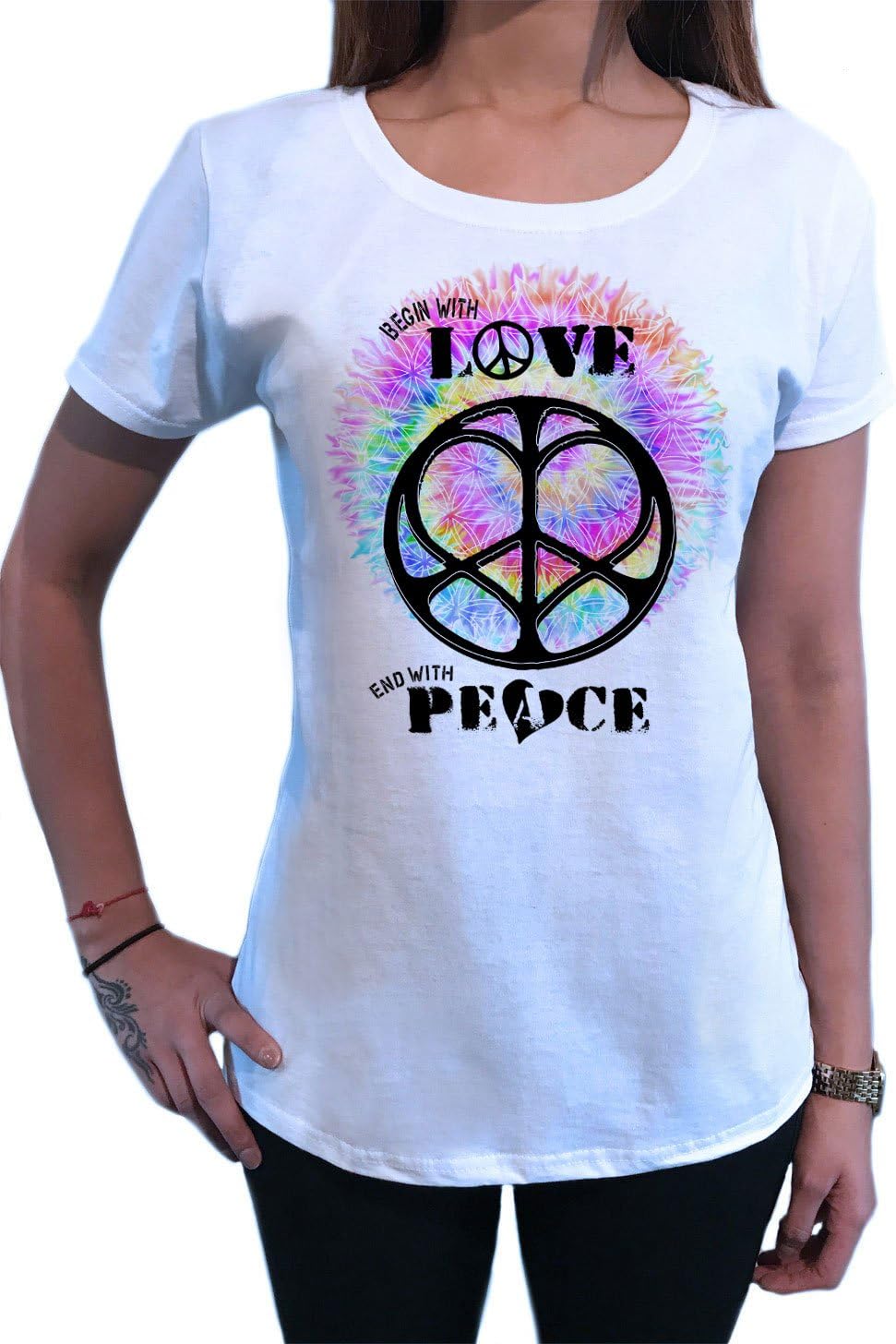 Women’s T-Shirt Begin With Love, End With Peace CND Heart Print TS1274