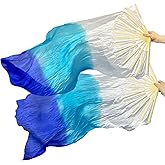 Belly Dance Faux Silk Veil Fans,1 Pair(Left+Right) Women Faux Real Silk Belly Dance Fan Veil,Long Bamboo Fans Veils Silk Fans for Danceing Performances,Handheld Folding Fan Length 150cm Width 80cm