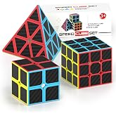Vdealen Speed Cube Set, 2x2x2 3x3x3 Pyramid Magic Cube Set, Puzzle Cube Toys Birthday Party Christmas Stocking Stuffers Gift for Kids Teens Adults(Carbon Fiber Sticker)