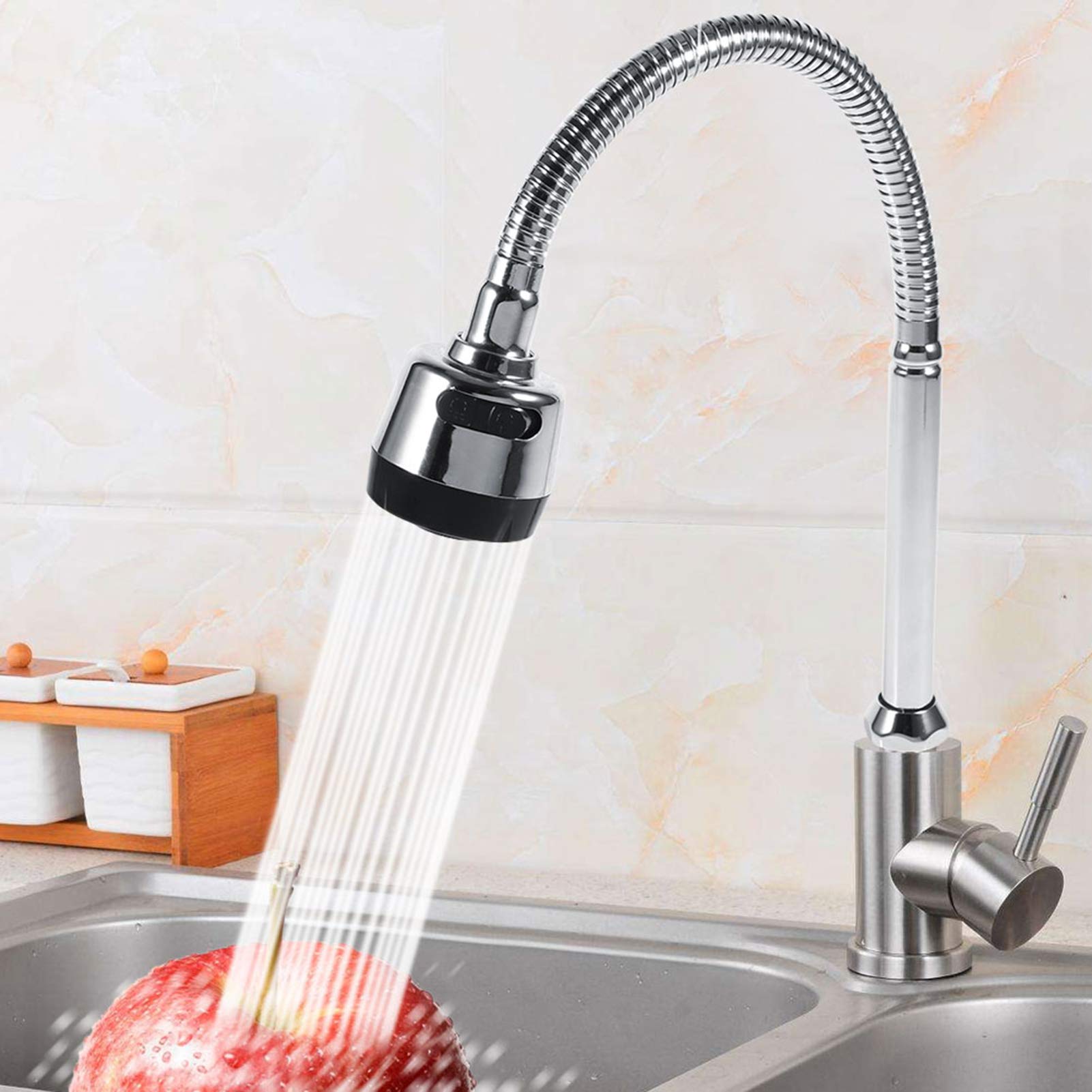 Photo 1 of 304 Stainless Steel Swivel Spout, Extension Kitchen Sink Faucet Pipe Fittings, Single Handle Connection with Pull Down Sprayer for Farmhouse Camper Laundry Utility Rv Wet Bar Sinks