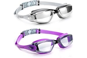 Keary 2 Pack Anti-Fog Swim Goggles for Adult Youth Kids 6+, Anti-UV Waterproof Triathlon Pool Goggles with 3 Nose Pieces