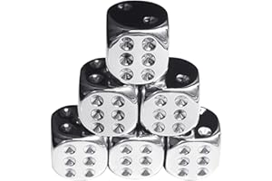 Standard Game Dice, 6cs Silver Dice, 6-Sided with Rounded Corner, 0.6" Plated Silver, Portable Replacement Acrylic for Board 