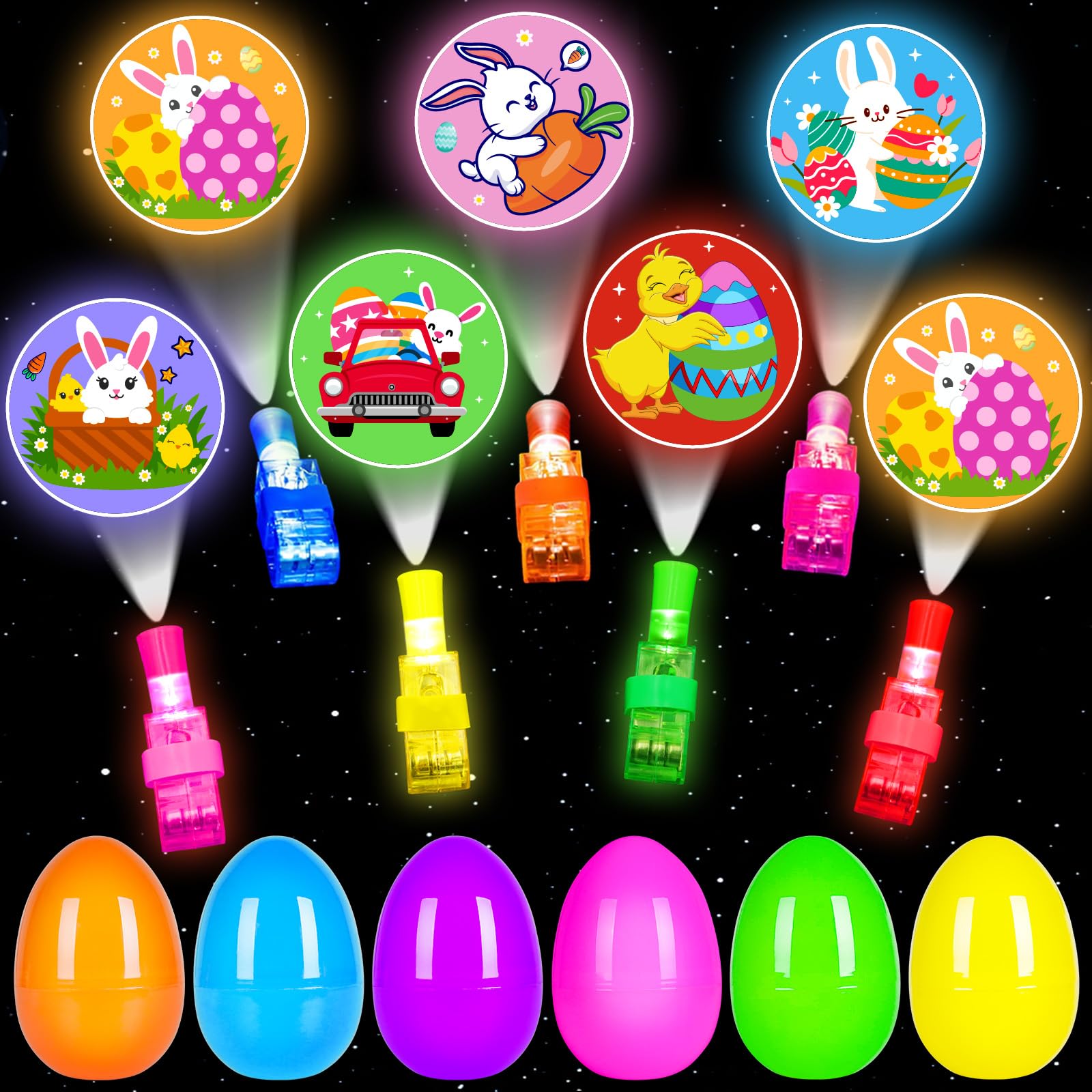 ZICZLI Easter Party Favors for Kids 24 Pack, Easter LED Light Up Finger Lights Easter Basket Stuffers for Kid Boys Girls Easter Egg Hunt Filling Treats Easter Basket Stuffers Easter Party Favor