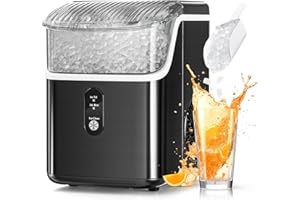 Antarctic Star Nugget Ice Makers Countertop, Pebble Ice Machine with Chewable Pellet Ice, 34Lbs/24H, Self-Cleaning, Sonic Ice, One-Click Operation, for Kitchen,Office Stainless Steel Black