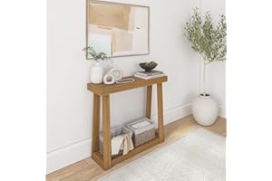 Plank+Beam Solid Wood Console Table with Storage, 36 Inch, Sofa Table with Shelf, Narrow Entryway Table for Hallway, Behind The Couch, Living Room, Foyer, Easy Assembly, Pecan