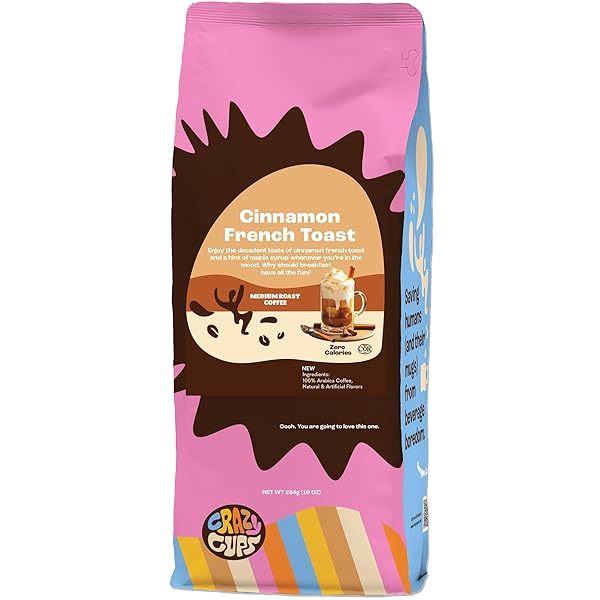 CRAZY CUPS FLAVORED GROUND COFFEE, CINNAMON FRENCH TOAST, IN 10 OZ BAG, FOR BREWING FLAVORED HOT OR ICED COFFEE