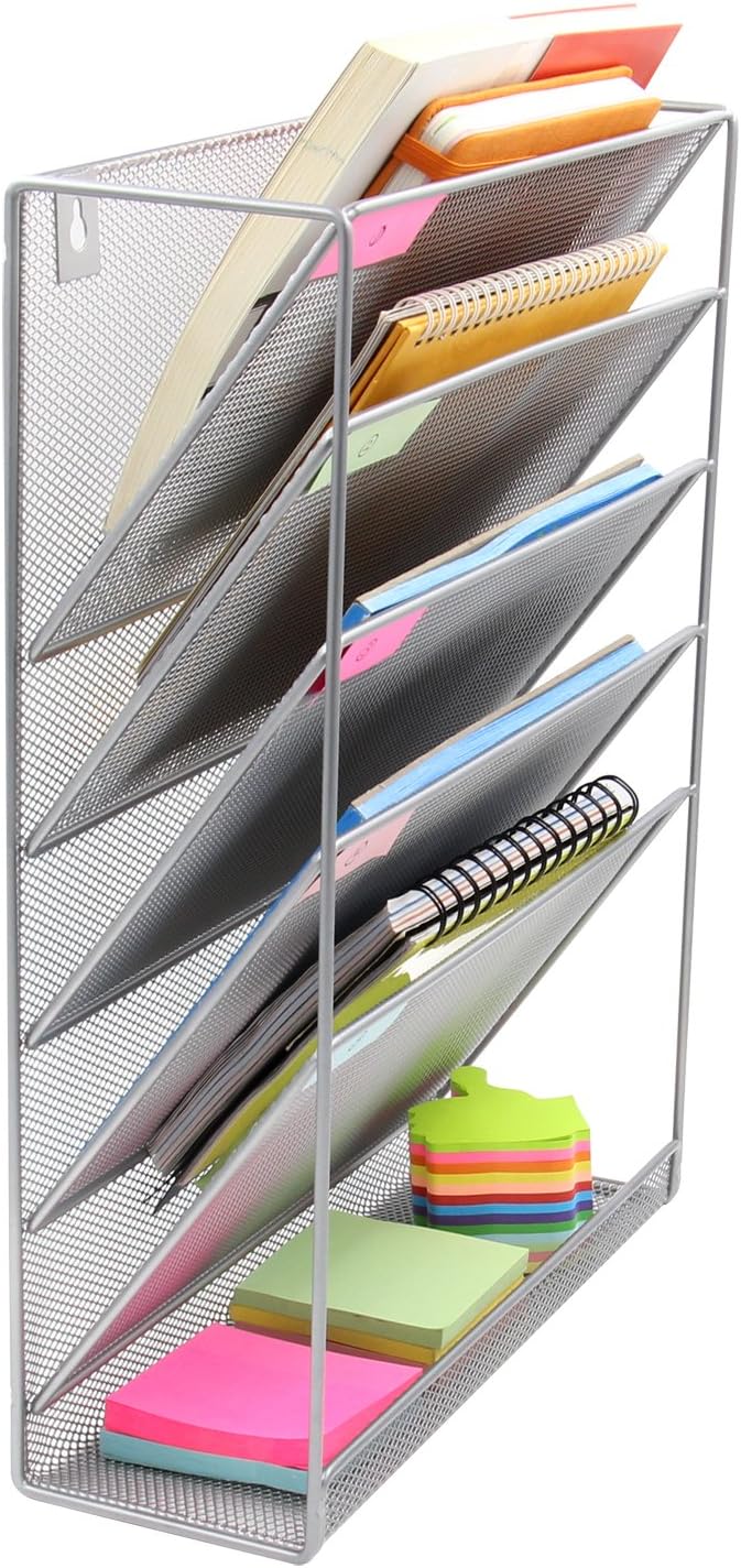 EasyPAG Mesh Wall Hanging File Holder Organizer Mounted Document Tray, Silver : Office Products