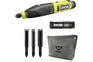 Power Carver Bundle with Ryobi Carver and Buho Tool Pouch, USB Lithium 2.0 Ah Battery and Charging Cable - Wood Carving Tool - Includes Straight Chisel, U-Gouge and V-Gouge Blades