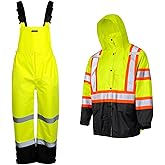 JORESTECH Safety Rain Set Kit with High Visibility Jacket with Reflective Stripe Pants and dirt-concealing black bottom