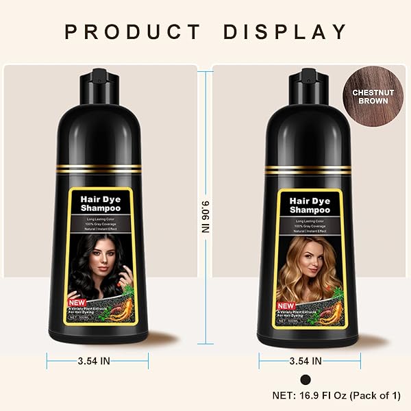 NATURAL CHESTNUT BROWN HAIR DYE SHAMPOO 3 IN 1 FOR 100% GRAY HAIR COVERAGE, INSTANT HERBAL INGREDIENTS HAIR COLOR SHAMPOO FOR WOMEN MEN, HAIR DYE COLORING IN MINUTES 500ML
