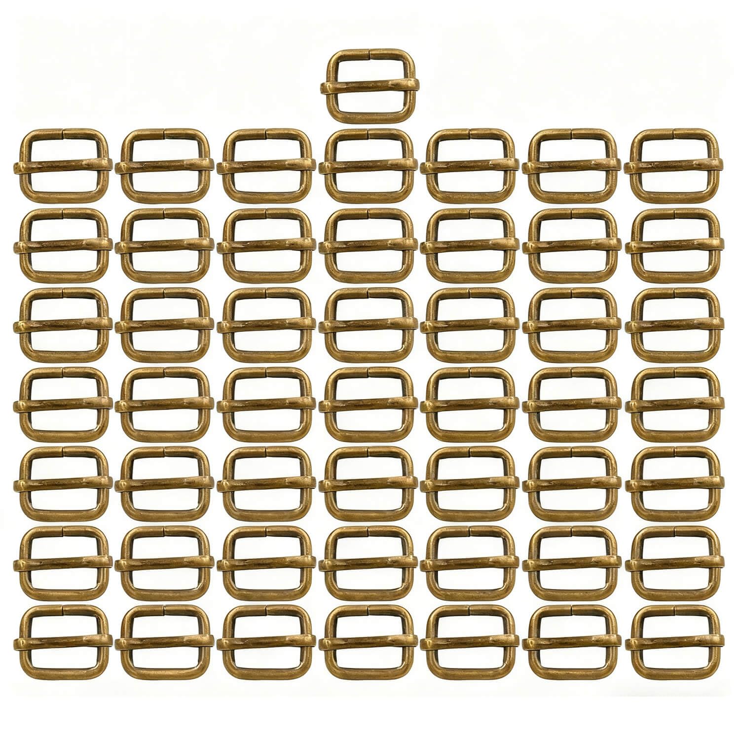 BIKICOCO Metal Slide Adjuster Buckle Tri-Glides with Movable Center Bar, for Straps, 5/8 x 1/2 Inch, Bronze, Pack of 50