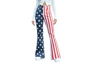 Yuanbang Flare Jeans for Women High Waisted Stretchy American Flag Bell Bottoms Denim Flare Pants