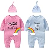 YSCULBUTOL Baby Twins Bodysuit Double Rainbow All The Way Baby Birthday Clothing Infant Romper Hat Set