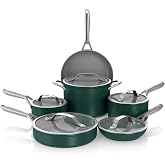 Ninja Ceramic Pro 11Piece Cookware Set, NonStick Pots &amp; Pans Set with Glass Lids, Nontoxic, PTFE Free, Ceramic Coated, Oven Safe, All Stovetops &amp; Induction Compatible, British Racing Green, CW39011GN