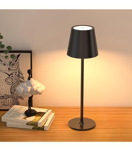 Cordless Rechargeable Table Lamps, Portable 6000mAh Battery Desk Lamp Waterproof 3 Color Stepless Dimming Led Table Light Memory Function Outdoor Dinn