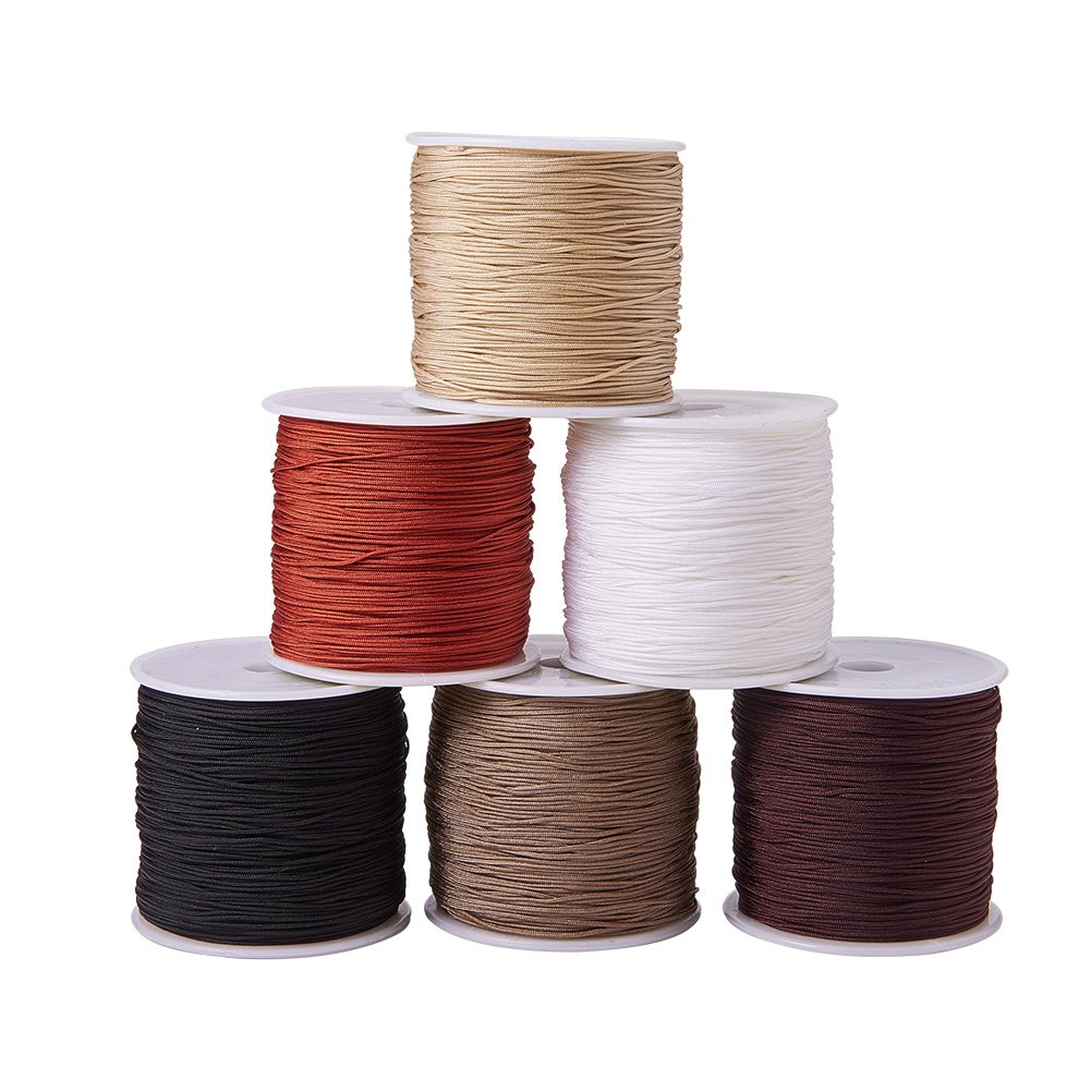PandaHall Elite 6 Rolls Braided Nylon Cord, Imitation Silk String Thread, Mixed Color, 0.8mm,100 Yard/roll