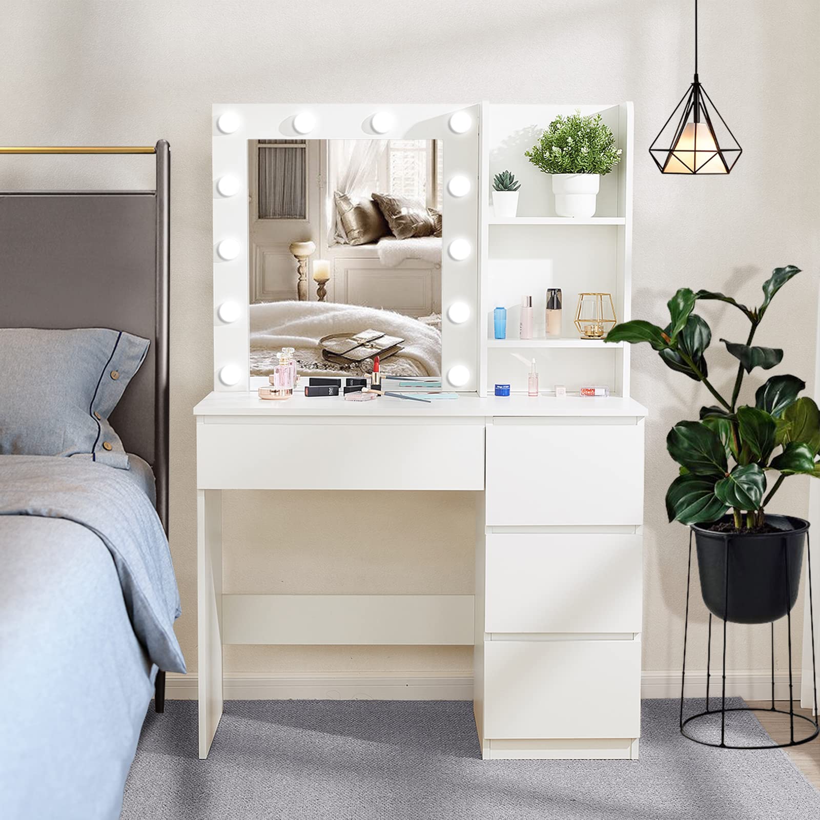 Photo 1 of ***SIMILAR ITEM***NO MIRROR***Vabches Makeup Vanity, 37inch Vanity Desk, 4 Large Drawers Dresser,  White