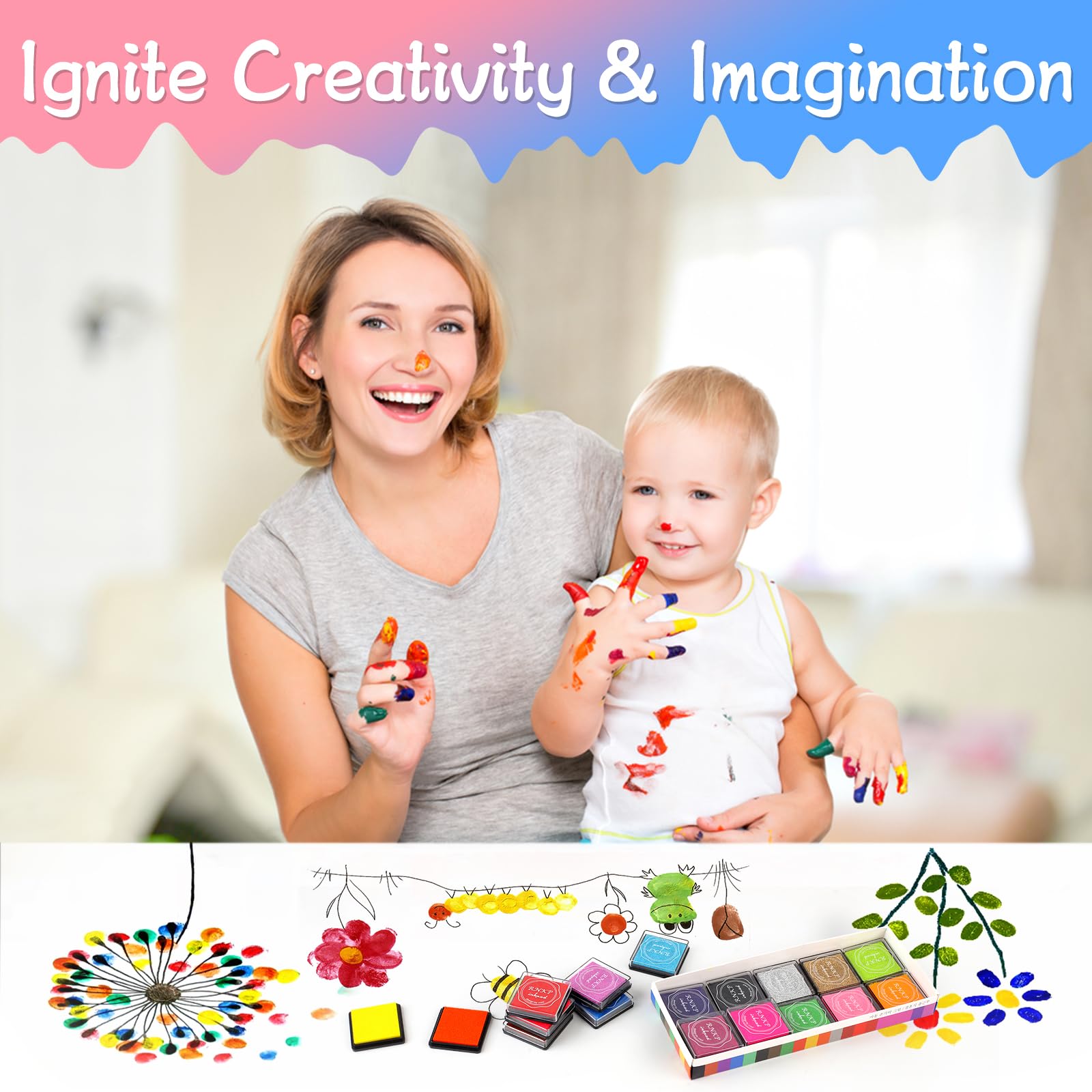 RNKP 20 Colors Washable Ink Pads for Kids Rubber Stamps, Fingerprint Crafts Stamp Pad for Kids, Paper, Scrapbook, Fabric, Wood (Pack of 20)