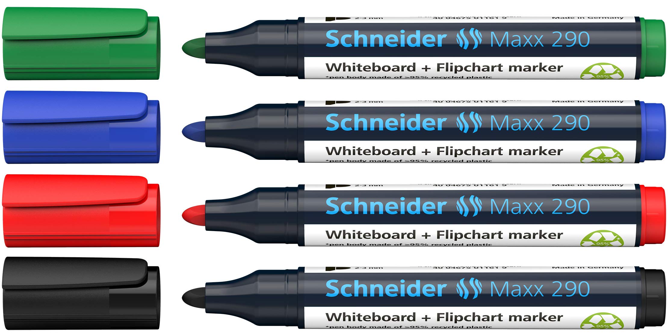 Schneider Maxx 290 Marker for Whiteboards and Flipcharts, Bullet Tip 2-3 mm Line Width, Dry Erase Without Residue, High Quality, Strong and Colour-Intensive) 5 Cases of 4 Colours