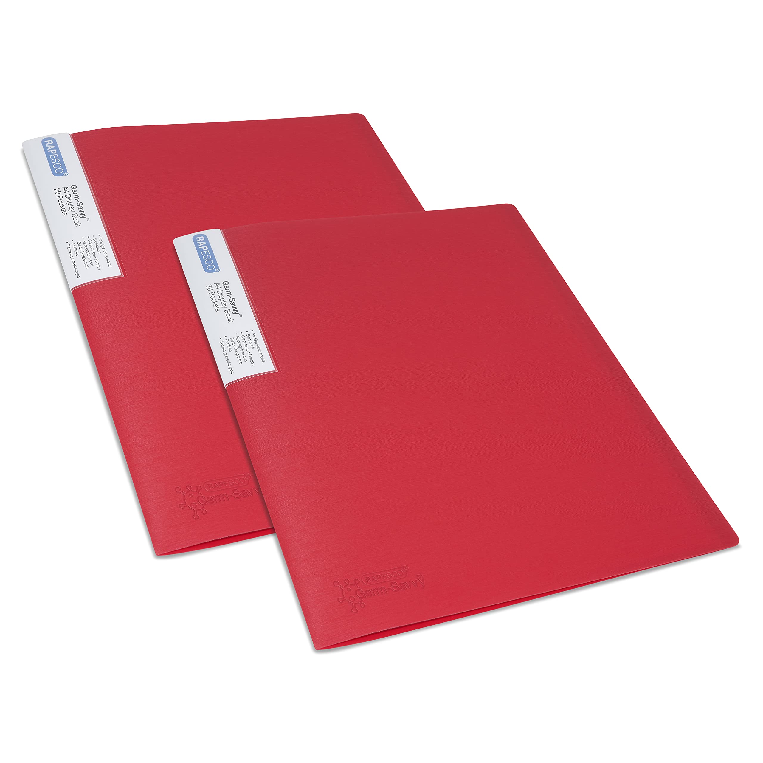 Rapesco 1674 Presentation Folder with Antibacterial Protection, 20 Pockets, A4, Red, Pack of 2