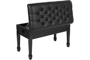 AKVOMBI Large Double Adjustable Piano Bench with Storage, Heavy Duty Dute Piano Benches with Leather Cushion, Black Piano Bench for Adults, 15" D x 31.5" W x 21-23" H