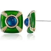 JOONL Dainty Glitter Green Vintage Gold Square Stud Earrings Enamel Sparkly Crystal Circle Geometry Dangle Drop Earrings For Women