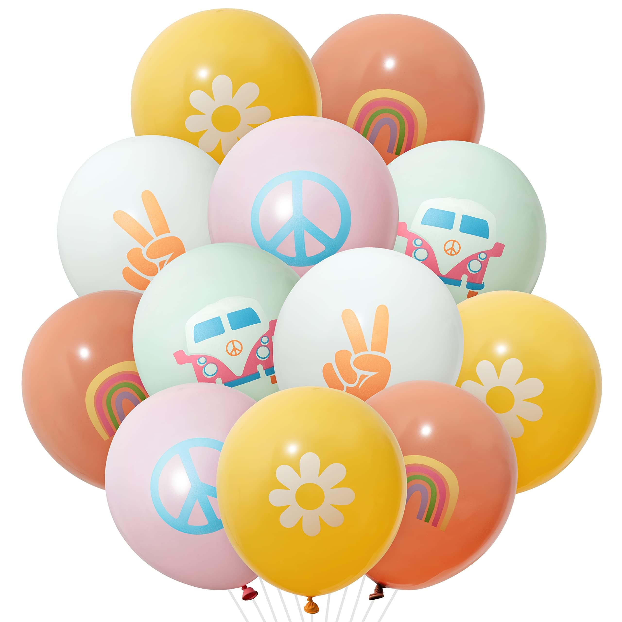 50Pcs Groovy Hippie Balloons Boho Latex Bulk Balloons, Birthday Party Hippy Theme Smile Faces For Birthday Theme Party Celebration Retro Helium Air Different Pattern Party Decor Carnival Decoration