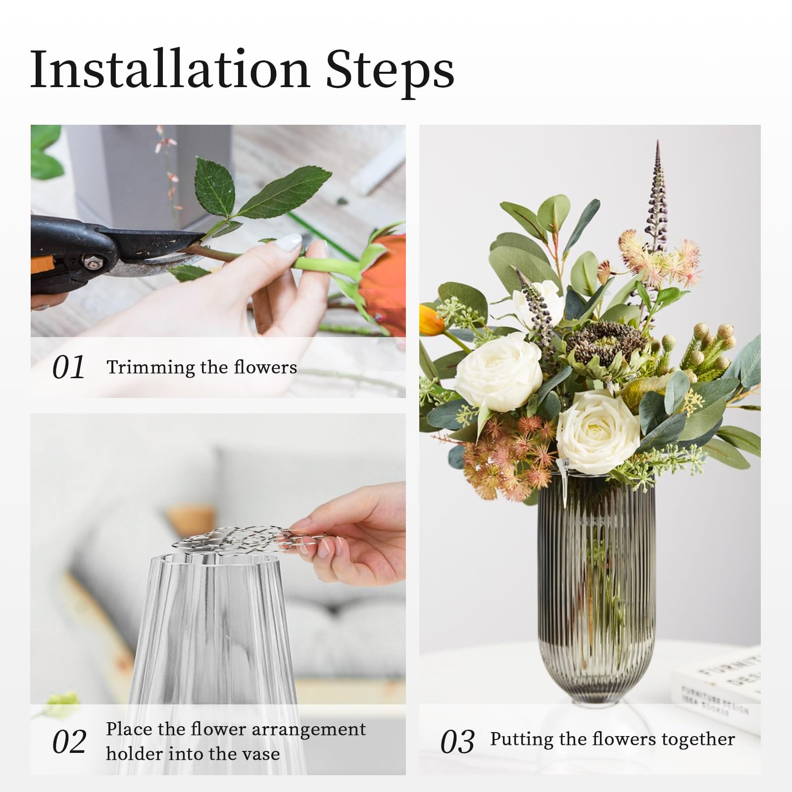 Flower Arrangement Holder, 3Pcs Floral Grid Flower Frog Tool Wire Arranger Twist for Vase Floral Stems Bouquets Plant Fixation