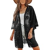 Bsubseach 2026 Kimonos for Women Lace Swimsuit Coverup Mesh Swim Cover Up Beach Vacation Sheer Kimono Duster Cardigans