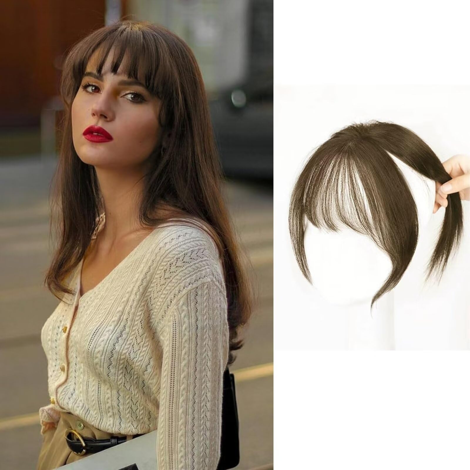 RUNRAYAY Vigorous Bangs Hair Clip, 360° Cover Clip in Bangs Real Human Hair 100% Human Hair Clip on Bangs for Women Fake Bangs for Daily Wear (Light Brown)