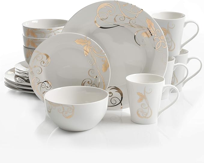 Gibson Seasonal Gold 16 PC Dinnerware Set, Decorated, Porcelain Amazon