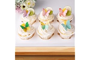 YHCKDC 48Pcs Mixed Color Edible Butterfly Cupcake Toppers Edible Wafer Paper butterfly Decorations for Happy Birthday Cake Topper Anniversary Wedding Baby shower party Butterfly Cake Decor
