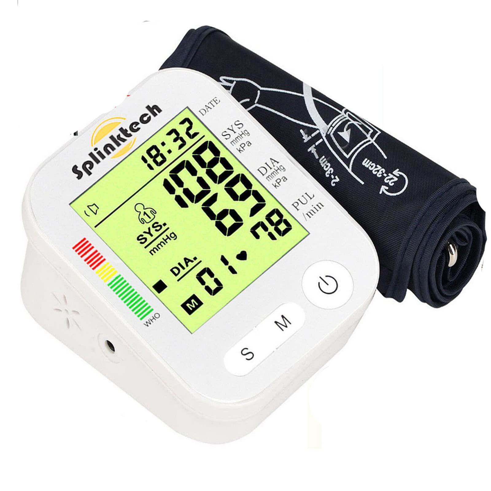 Blood Pressure Monitor with Pulse Rate Detection - Large LCD Display - Includes BP Cuff Kit for Arm Circumference of 22-32cm - Accurate Blood Pressure Monitors for Home Use (White)