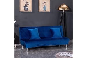 SFYZ HOME Velvet Armless Futon Slipcover,Stretch Silver Fox futon Cover, Modern Solid Color Sofa Bed Cover for for Futon Folding Bed Sofa (Royal Blue,M-61-72.8in/155-185cm)