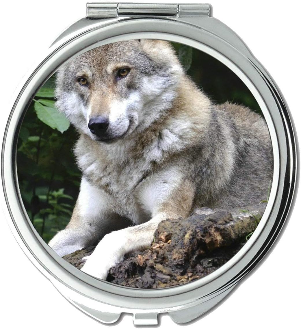 Yanteng Flying Pig Men Mirror,Makeup Mirror,Sitting Predator Wolf,Pocket Mirror,1 X 2X Magnifying