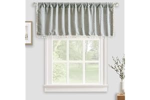 RoomTalks Sage Green Boho Kitchen Valances for Windows Rod Pocket 18’’L x 52’’W Spring Summer French Striped Modern Farmhouse Chic Tassel Curtain Valances for Bathroom Living Room