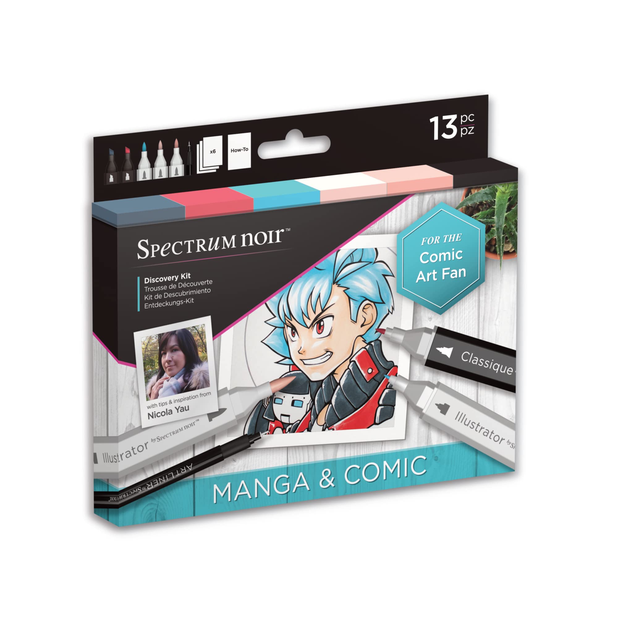 Spectrum Noir Premium Adult Colouring & Art Sets Complete Kit Includes Alcohol Ink Colouring Pens, Art Liners, Printed Art Sheets & How to Guide by Pro Artist - Manga & Comic Discovery Kit