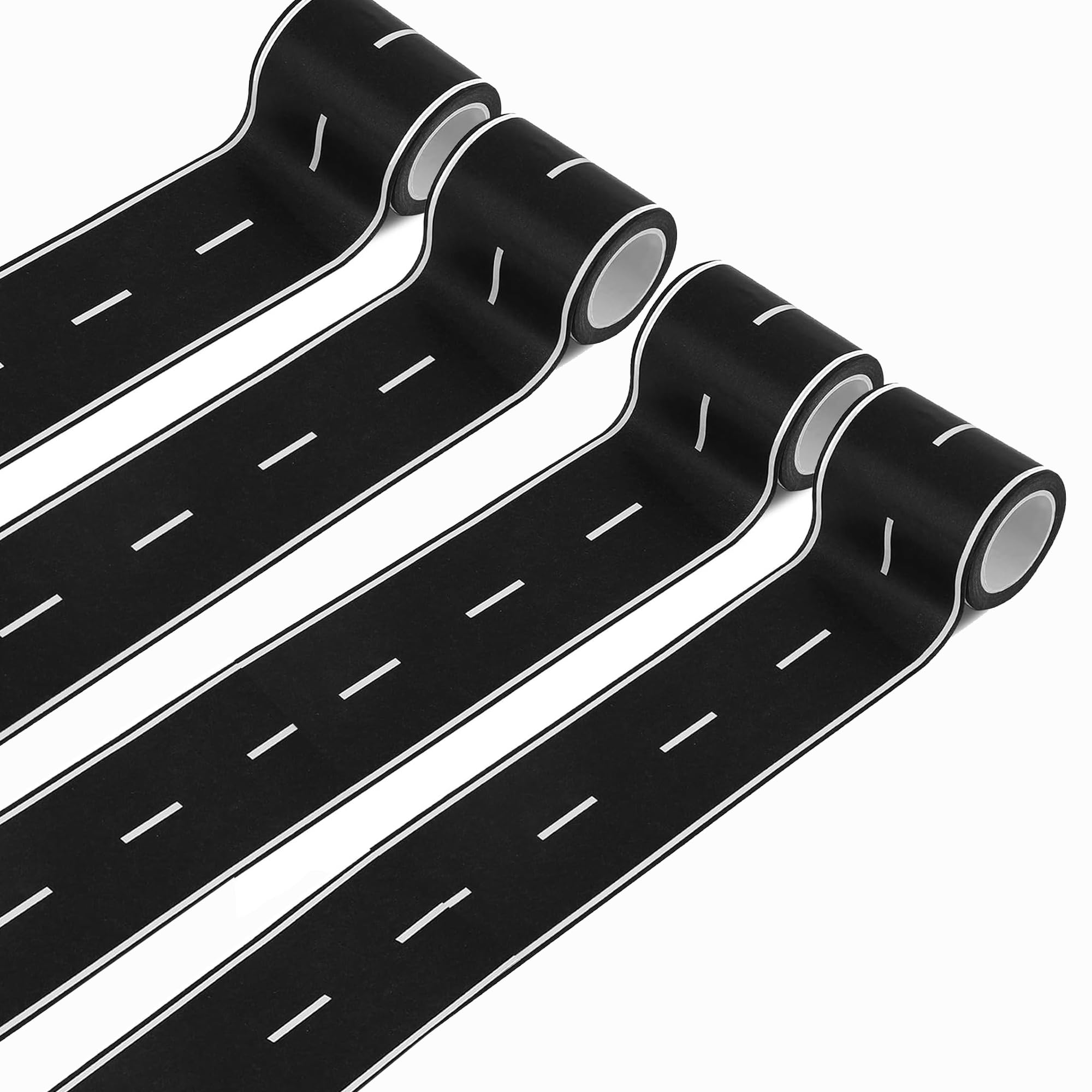 4 Pack 131.2ft Track Tape Black Roadway Track Tape, Road Tape for Toy Cars, Sticks to Flat Surfaces, No Residue